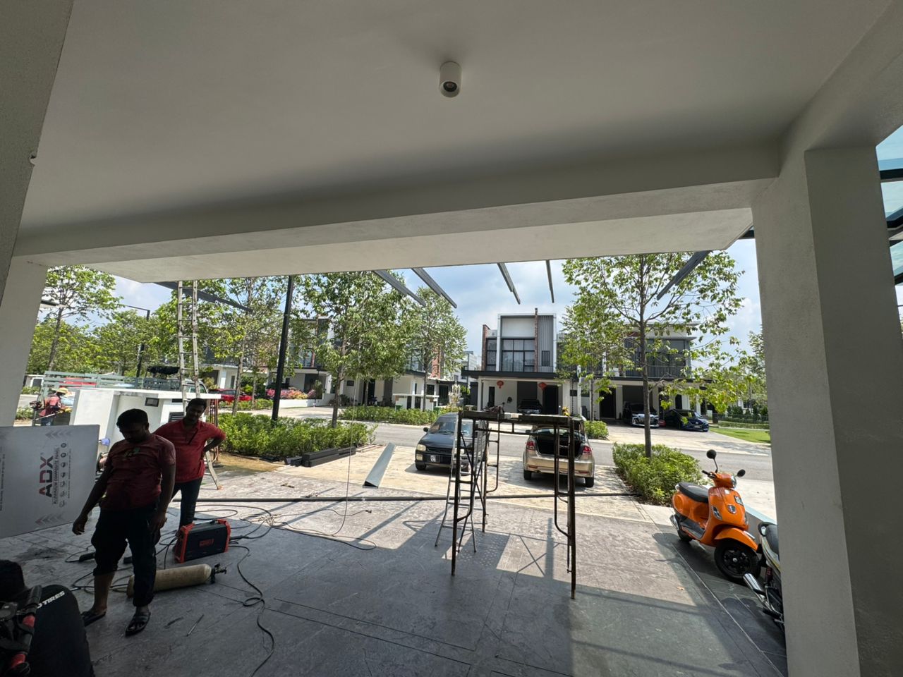 Carport awning installation in progress showing structure and detail